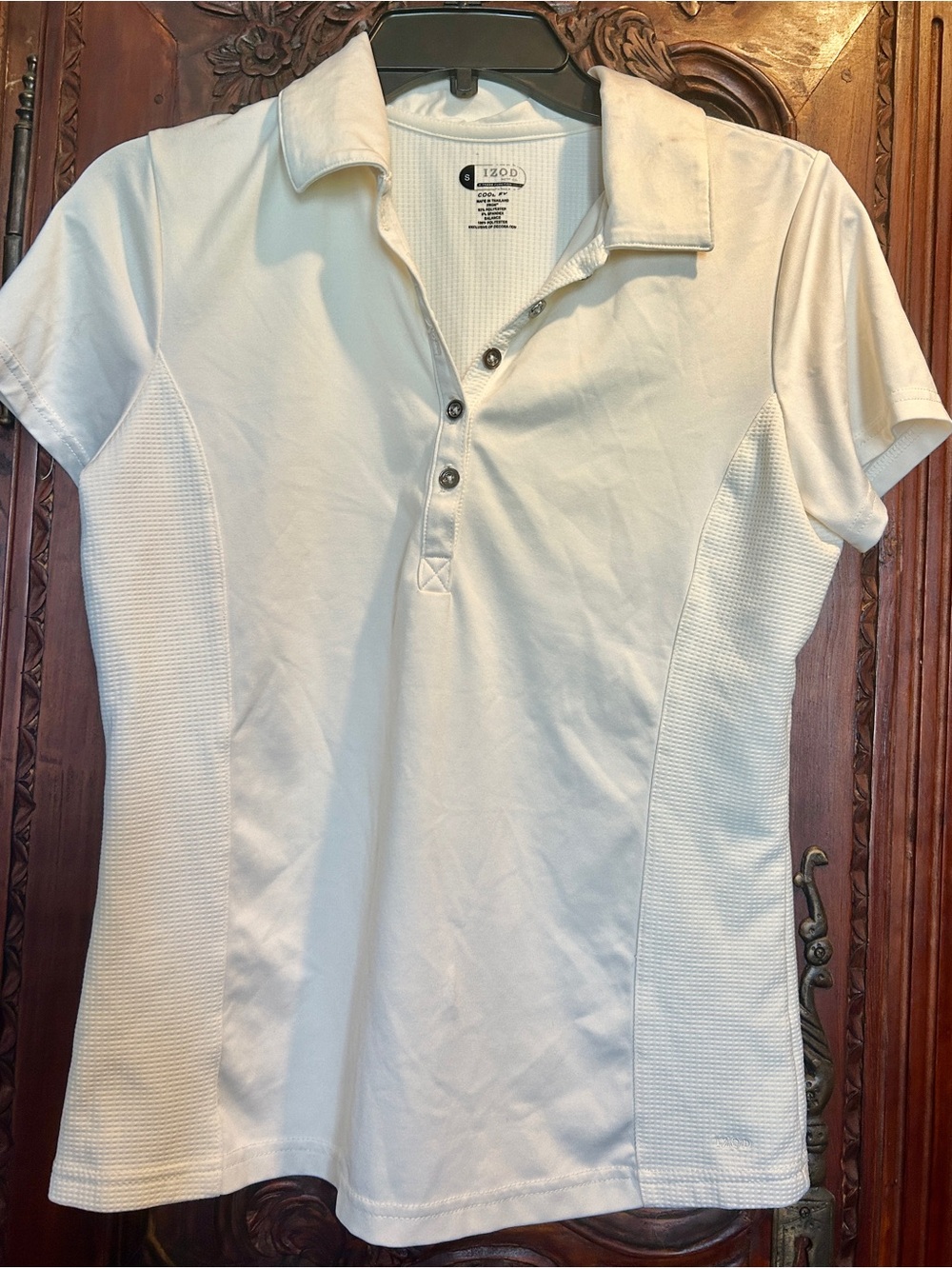 Izod Women's White Short-Sleeve Polo with Textured Side Panels
